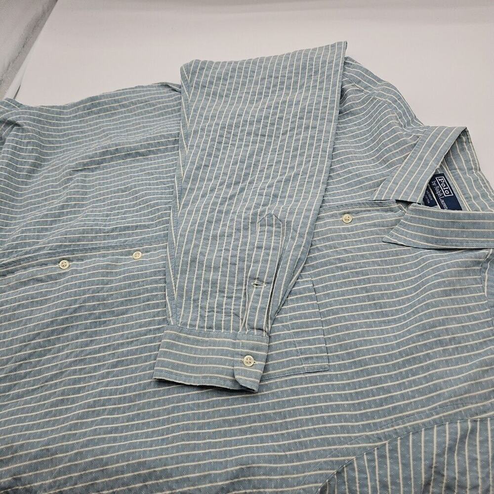 Polo Ralph Lauren Blue-Green and White Stripe Long Sleeve Men's Shirt Size XL‎